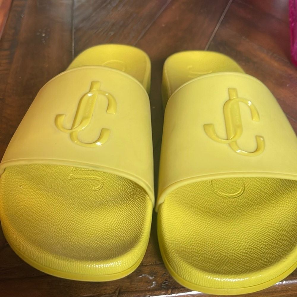 Jimmy Choo Yellow Slide Sandals yellowish green no damage good wipe like new